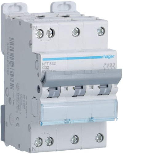 Hager Three-Phase Magneto-Thermal Circuit Breaker C Curve