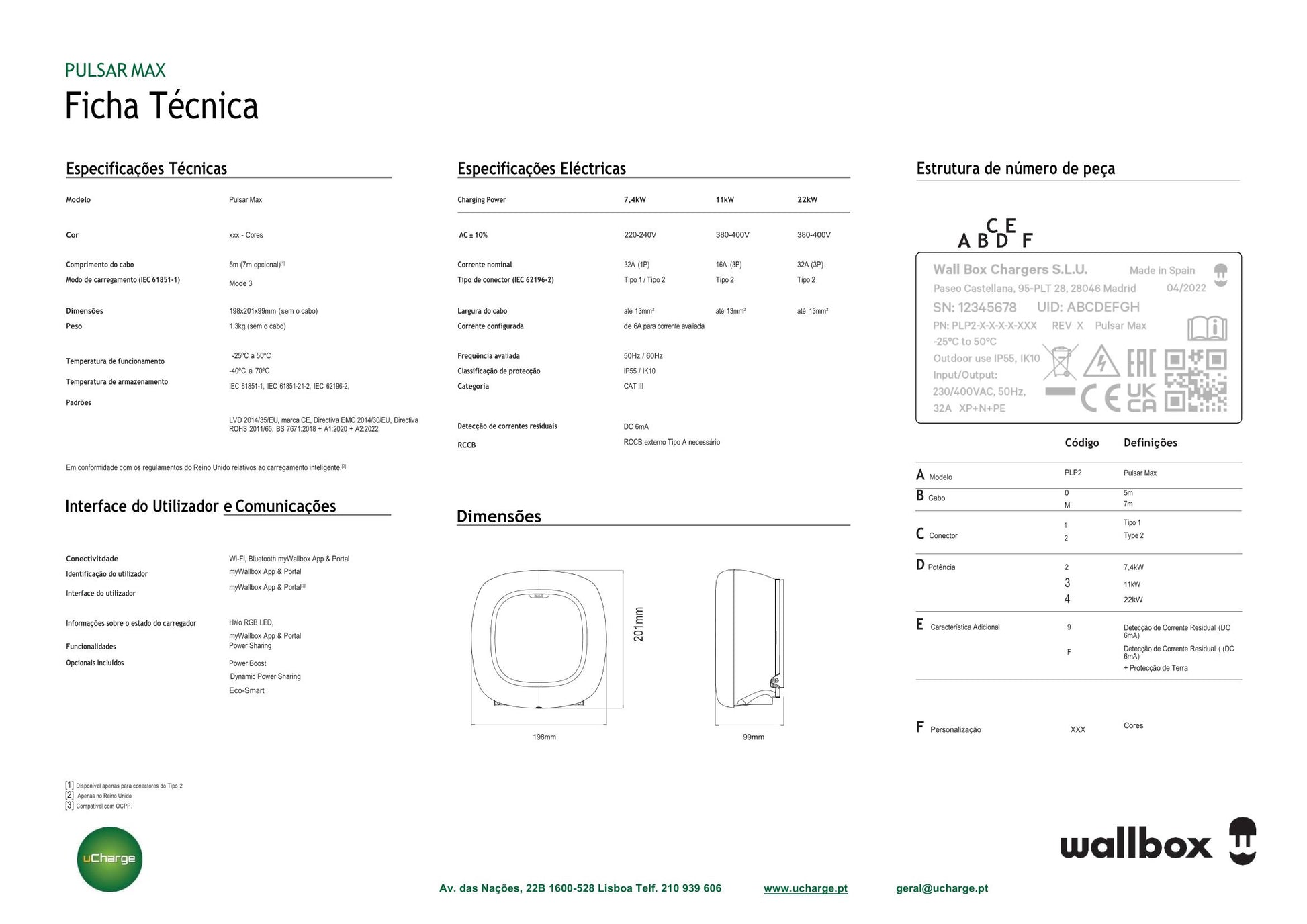 Ficha trecnica wallbox pulsar pro em portugues