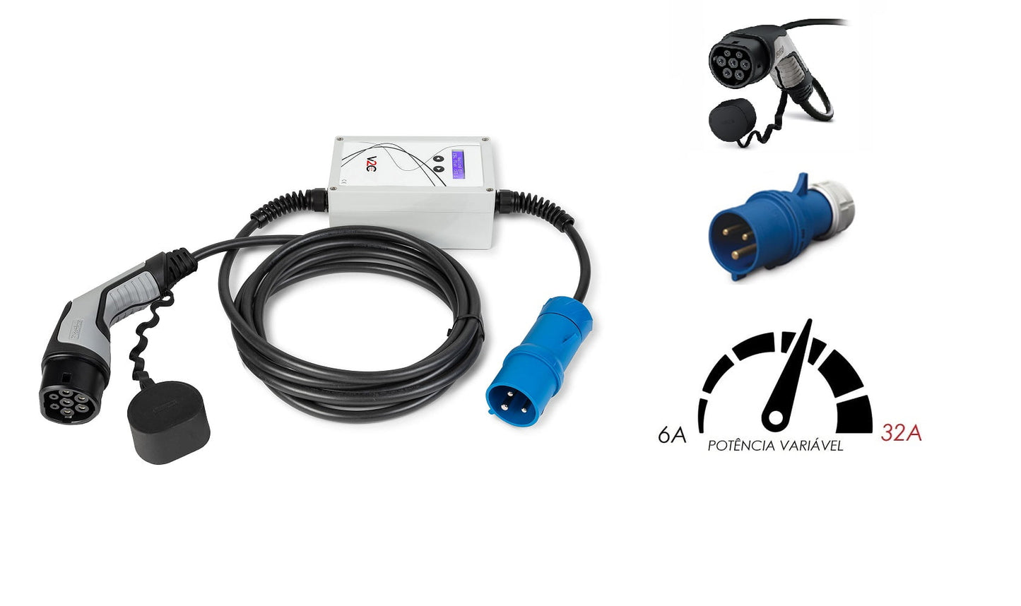 Carregador V2C 6A-32A portátil para veículos elétricos