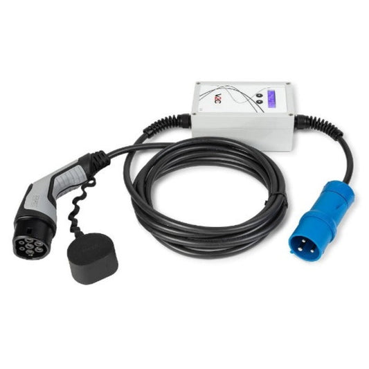 Carregador portátil V2C com conetor CEE32 e ficha Tipo 2