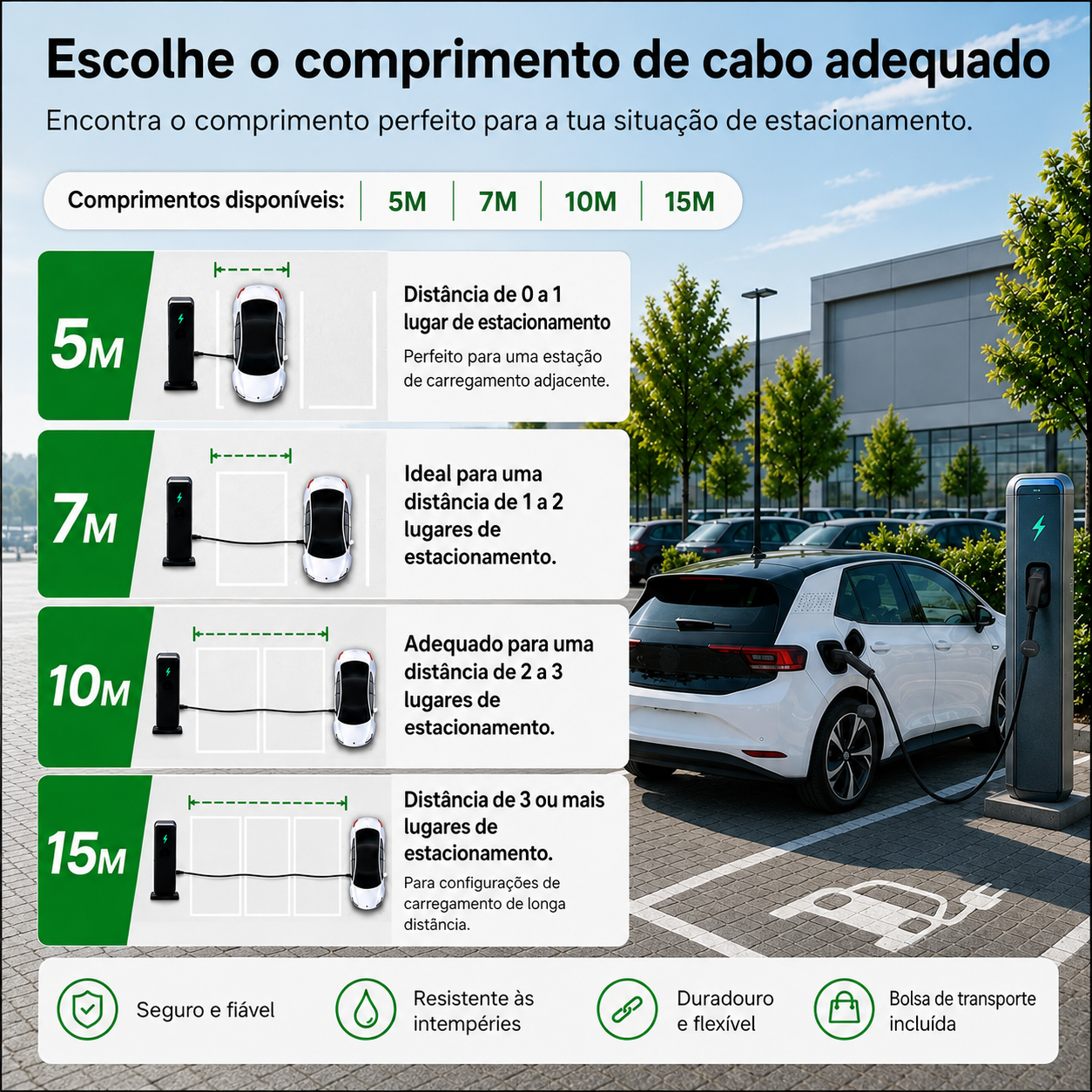 Greencell T2/T2 16A/32A Three-Phase AC Vulcanized Charging Cable (11kW/22kW) + Bag