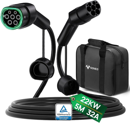 Cabo de Carregamento Vulcanizado AC uCharge T2/T2 32A Trifásico (22kW) + Bolsa